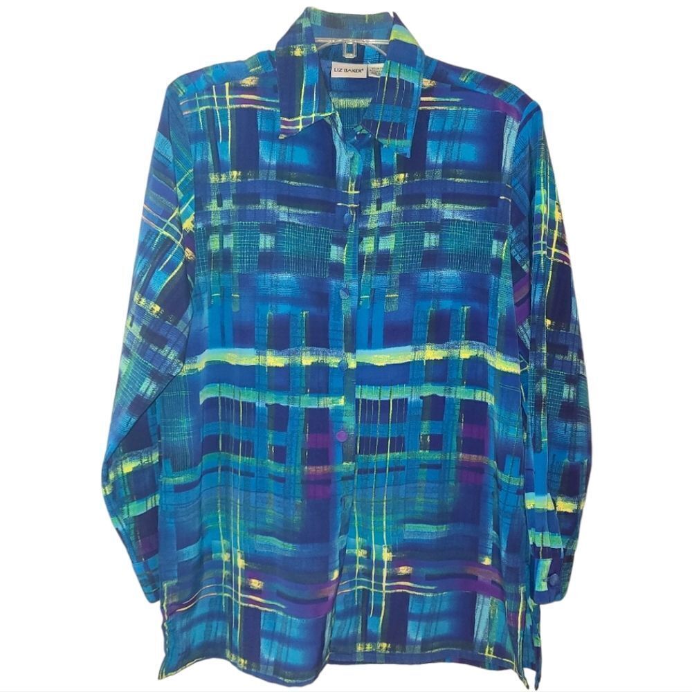 Vintage Liz Baker Peacock Blue Botton Down Blouse